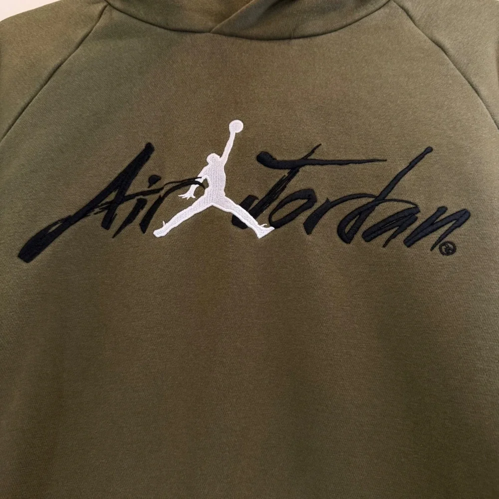 Jordan Jumpman‎ Air Hoodie Men Medium Olive Green Script Logo AV6005-395 READ